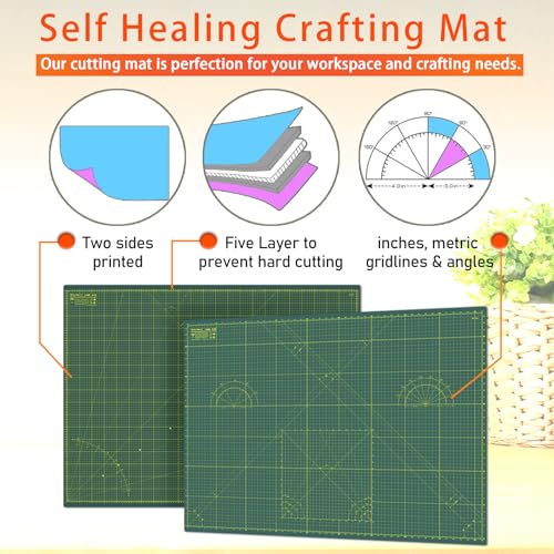 Self Healing Cutting Mat A2 18"x 24" Double Sided Green Mat - color: Green, size: A2 (18" x 24")