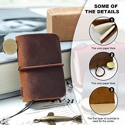 Yitexin 3 Colors Mini Size with Leather Cover and Strap, Refillable Personalized Tiny Travel Journal 1.9 x 1.3in(4.8 x 3.2cm), Blank Pocket Diary (Black, Coffee, Brown)