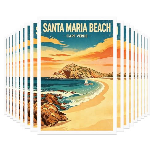 Vintage Travel Postcards from Around the World, Africa Travel Postcards 20 Pack Same Design 4x6 Inch, Retro Scenic Postcard Set Bulk for Mailing, Postcard Exchange, Scrapbooking (Cape Verde - Santa Maria Beach) - color: Cape Verde - Santa Maria Beach