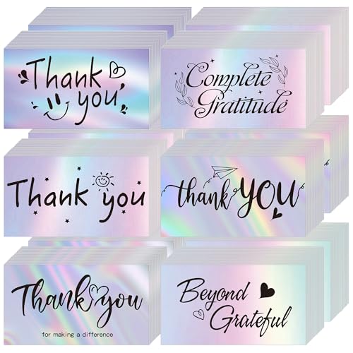 Thank You Cards Small Business, 240 Pcs Business Thank You Cards Bulk, 6 Styles Small Blank Greeting Appreciation Card, Holographic Thank You Notes for Business Customer Teacher Wedding Baby Shower - color: Thank You Cards, size: 240 PCS