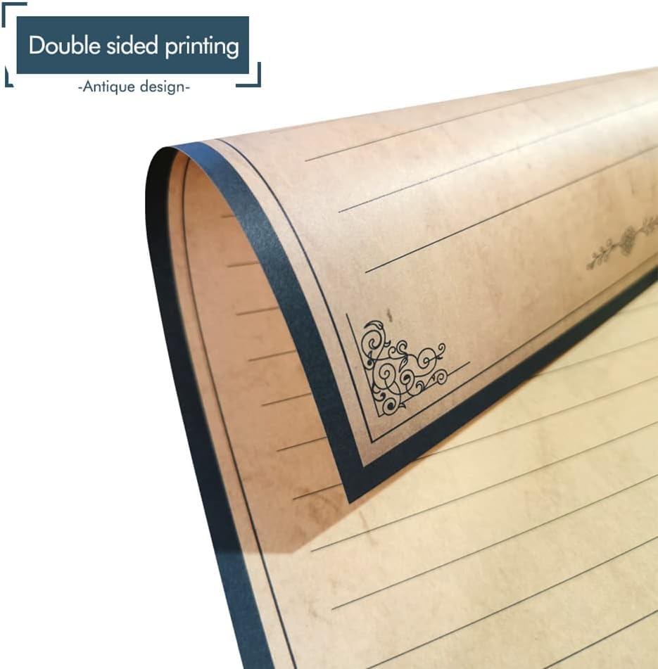 Lined Vintage Stationery Paper, Old Fashion Stationary Paper and Envelopes Set, 48 Sheets + 24 Envelopes Letter Writing Stationery Set for All Occasion, 7.3 x 10.2 Inch