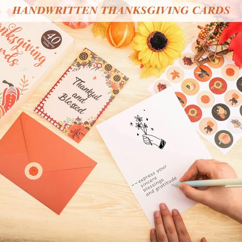 40 Pack Thanksgiving Cards with Envelopes, 4 x 6 in Bulk Thanksgiving Cards with Stickers, 10 Designs Thanks & Blessings Greeting Card Boxed for Fall Autumn Holiday Parties Celebrate the Harvest - style: Thanksgiving Card