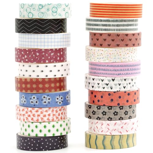 YUBBAEX 20 Rolls Basic Patterns Washi Tape Set Skinny Masking Creative Decorative Tapes, Designer's Selection (Collection 1-Vibrancy) - color: Collection 1-Vibrancy