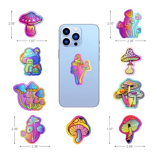 100 Pack Holographic Mushroom Stickers for Laptop Water Bottles Scrapbook, Mushroom Party Favors