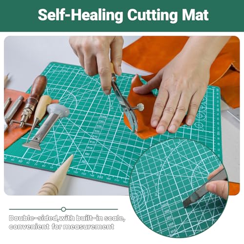 4 Pcs Leather Punch Pads, A4 Self Healing Cutting Mat, Sound Absorbing Pad and Leather Cutting Mat, Cutting Hole Punch Stamping Tool for Leathers Working DIY Crafts