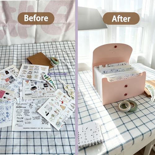 Ticker Storage Organizer with 13 Expandable Pockets, Multi-Layer Desktop Sticker Binder for Scrapbook Essentials and Coupon/Tickets Organizer, Large Capacity for Thick Sticker Album (Pink) - color: Pink