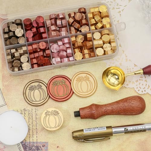 SWANGSA Fall Pumpkin Wax Seal Stamp Kit with Sealing Wax Beads | For Halloween, Thanksgiving, Autumn Party Invitations, Wine Packages, Gift Wraps - style: Fall Pumpkin