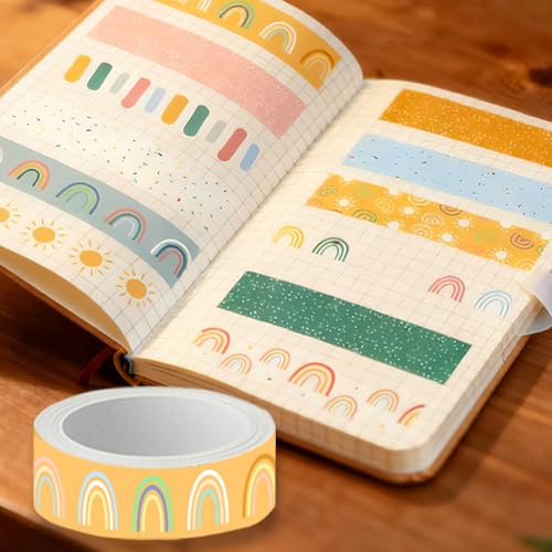 Boho Washi Tape Set 12 Rolls Back to School Cute Bohemian Rainbow Washi Tape 15mm Rainbow Sun Masking Sticker for DIY Crafts Scrapbook Journal Planner Gift Wrapping - color: Boho