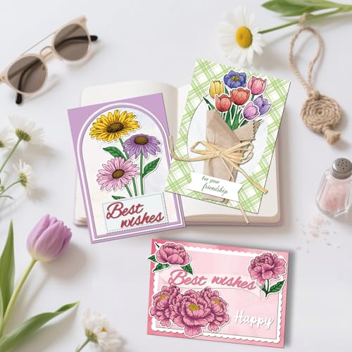 3 Sets Flower Clear Stamps and Cut Dies Set Peony Daisy Tulip - style: Flower