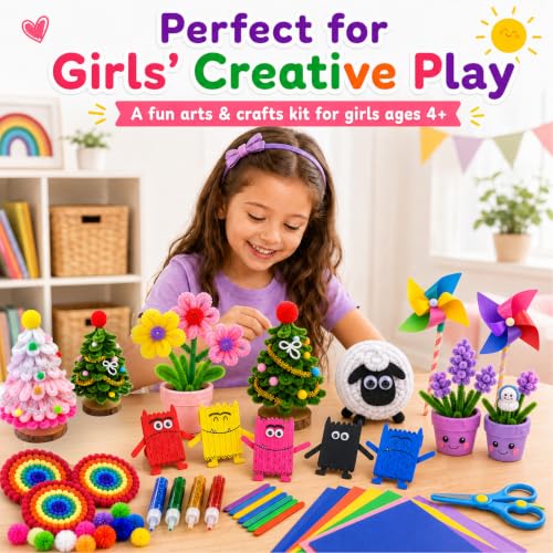 FUNZBO Arts and Crafts Supplies for Kids -Toddler Craft Kits | with Glue Stick Pipe Cleaners Popsicle Stickers Construction Paper Pom Poms & Googly Eyes, Birthday Gifts for Girls age 4+ - size: Storage Box Set (Large)