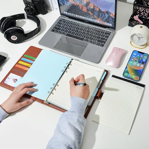 WASON A5 Binder PU Leather Journal Ring Portfolio Lined Notebook Refillable Paper Diary with Removable Clipboard Writing Notepad for Travel Business School Agenda Organizer (Brown) - color: Brown