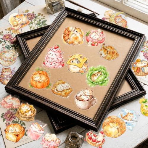 100 Pcs Cute Food Stickers, Transparent Cartoon Animal Stickers - color: Cat & Food-themed Stickers