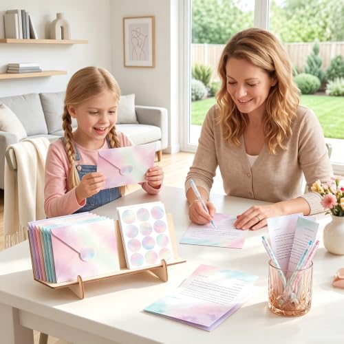 50 Pcs Stationery Paper Envelopes Set (6Style) | Includes 24 Lined Writing Paper & 24 Envelopes with 24 Stickers, Cute Watercolor Letter Writing Stationery Paper Envelopes - color: Watercolor