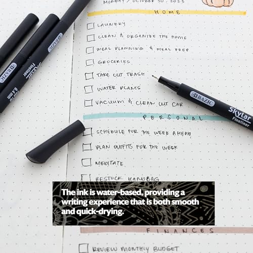 BAZIC PRODUCTS Skylar Black Fineliner Pens, 0.4mm Ultra-Fine, 24-Box | Skylar black fiber-tip fineliner pens, 0.4 mm ultra-fine, water-based ink, drafting, sketching, journaling - color: Black, size: 1 Count (Pack of 24)