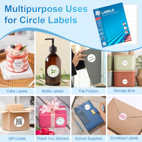 2.5 Inch Round Labels for Laser & Inkjet Printers, Printable Circle Stickers for Thank You,Brand Logo, Storage Container, Gift Box Seal, Packaging Labels, 90 White Adhesive Labels (10 Sheets) - size: 2.5 IN-10 Sheets(HB-C009)