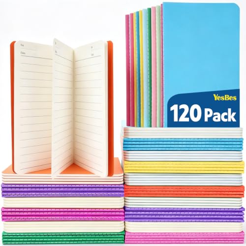 YesBes 120 Pack Small Mini Notebook Bulk, 3.5x5.5 Lined Pocket Notebook with Colored Cover, 10 Colors 24 Sheets (48 Pages) Small Journals for Traveler, Students, School Supplies