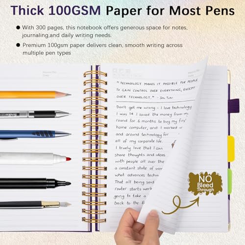 Hardcover Spiral Notebook with Tabs & Dividers, 8"x10" 5 Subject - color: Purple, size: 8''x 10''