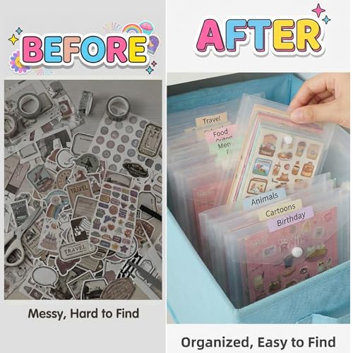 Sticker Organizer, Clear Plastic Envelopes with Snap, 12 Pack Waterproof and Durable for Sticker Storage, Scrapbook Storage, Washi Tape, Scrapbooking & Stamping Supplies (Mixed Sizes) - size: mixed size