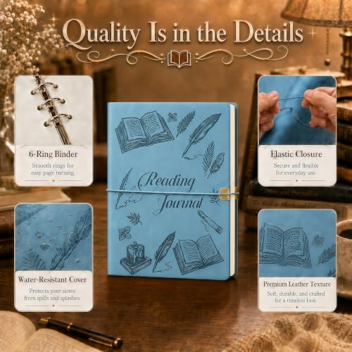 Reading Journal for Book Tracking PU Leather Book Journal (Blue) - color: Blue