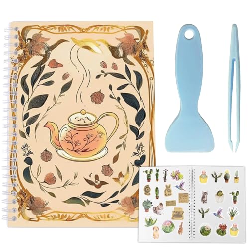 CRASPIRE Reusable Sticker Collection Book 40 Pages Afternoon Tea Album Sticker Storage 8.26x5.82In Double-Sided Waterproof Blank Pasteable Notebook with Tools for Adults Release Paper Holder Organizer - style: Afternoon Tea-037