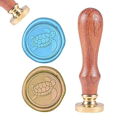 CRASPIRE Sea Turtle Wax Seal Stamp 25mm Ocean Summer Sealing Stamps Vintage Retro Brass Head Wooden Handle Removable for Wedding Invitations Envelopes Birthday Gift Packing Card Making