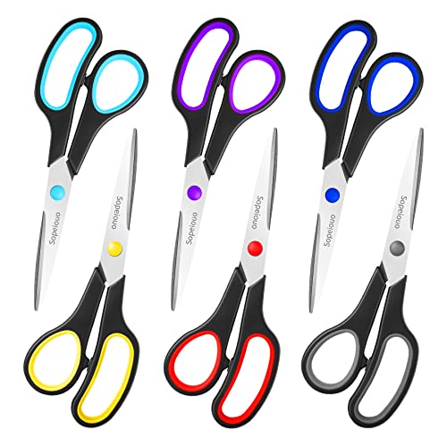 6 Pcs 8” Scissors, Sharp Stainless Steel Comfort Grip for Everyday Use - color: 6 Pack Black