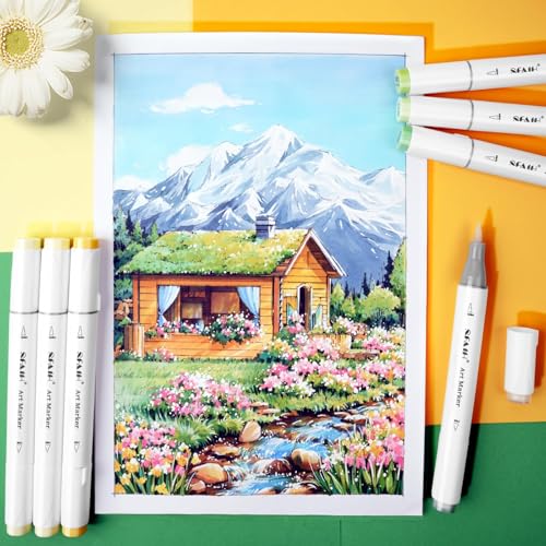 SFAIH Alcohol Markers Brush & Fine - 121 Colors Double Tipped Art Markers for Adult Coloring Illustration, Gifts for Artist Adult - Adjustable Shoulder Strap & Faux Leather Lining & Outer Zip Pocket - color: 121 Colors
