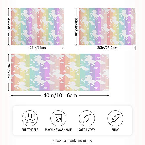 Satin Pillowcase for Hair and Skin, Standard Size Cute Licorne Rainbow Stripe Decorative Pillow Sham with Envelope Closure Pillow Cover for Bedroom Hotel - color: Unicorn, size: 20x26in