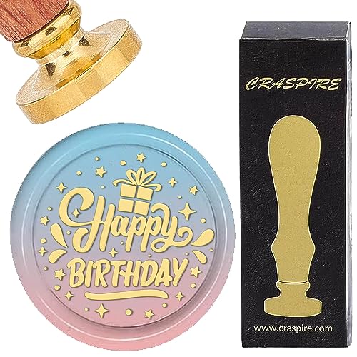 CRASPIRE Happy Birthday Wax Seal Stamp Star 25mm Sealing Wax Stamps Retro Rosewood Handle Removable Brass Head for Birthday Wedding Invitations Envelopes Packing - style: Birthday-0055
