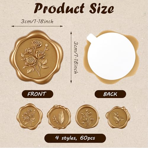 60Pcs Wax Seal Stickers, Wedding Invitation Envelope Seal Stickers - color: Leaf & Flower
