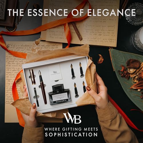 Wordsworth & Black Luxury Fountain Pen Set for Writing, 6 Nibs, Brown - color: Brown Gold