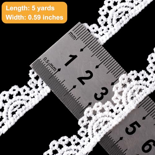 4 Yards White Lace Trim, Scalloped Edge Crocheted Lace Ribbons - color: White (5 yards x 0.59" W)