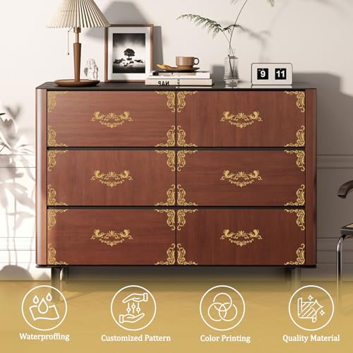 WANDIC 3 Sheets Golden Rub on Transfer Stickers, Gold Vintage Border Transfer Decals Retro Furniture Border Stickers for Crafts Furniture DIY Crafts,15 * 30cm - color: Vintage Border