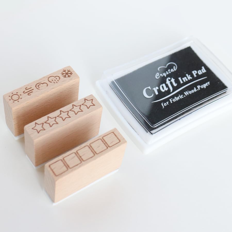 3 PC Rubber Stamp Set – 5 Star Rating, Checklist Box & Daily Weather Tracker for Journals, Planners, Habit Tracking, Scrapbooking & DIY Crafts