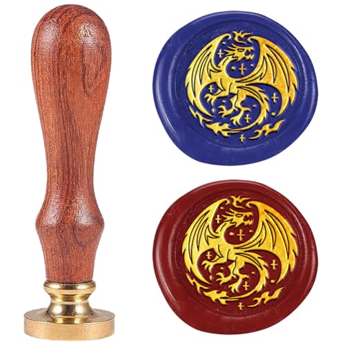 Dragon Totem Wax Seal Stamp Embossed Stamp Sealing Removable 1" Brass Wax Seal Stamp Head with Wooden Handle for Wedding Invitations Envelopes Gift Packing Decoration Craft Adhesive Waxing - style: Dragon totem
