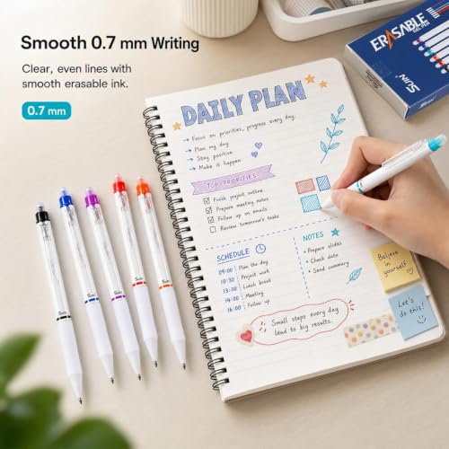 SUIN 6 Colors Erasable Gel Pens, 0.7mm Retractable Colored Pens, 18 Pens + 18 Matching Refills, Smooth Gel Pens for Notes, Planners, Journals, School and Office - color: Multicolor, size: 1 Count (Pack of 18)
