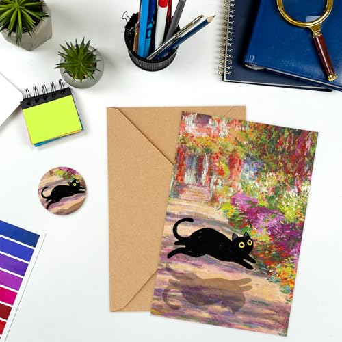 FYSUIMU 36 Pack Black Cat Painting Greeting Card Floral Animal Blank Note Card With Envelope Matching Seal Sticker for Spring Party Favor Supplies, 4 x 6 Inch - style: Cat