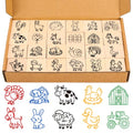 Whaline 24 Pcs Farm Animal Wooden Rubber Stamps Cartoon Farmhouse Life DIY Craft Stamps for Party Decor Scrapbooking Cards Making - style: Farm Animals