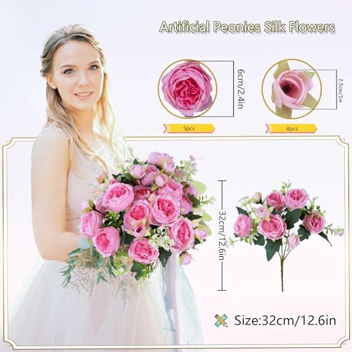 8 Pack Peonies Artificial Flowers Centerpieces for Tables - color: Dark Pink