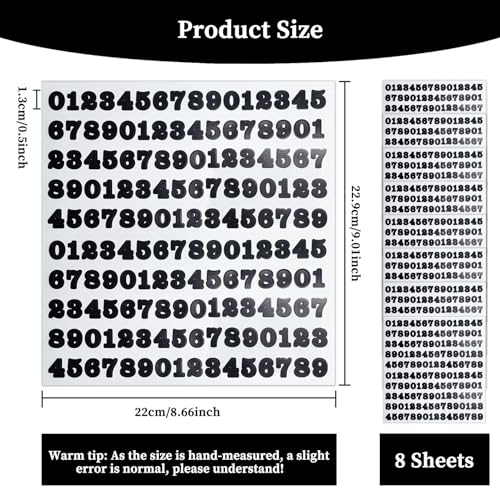 1/2 Inch Vinyl Number Stickers, 8 Sheets Black Waterproof Number Sticker - color: Black, size: 0.5 INCH