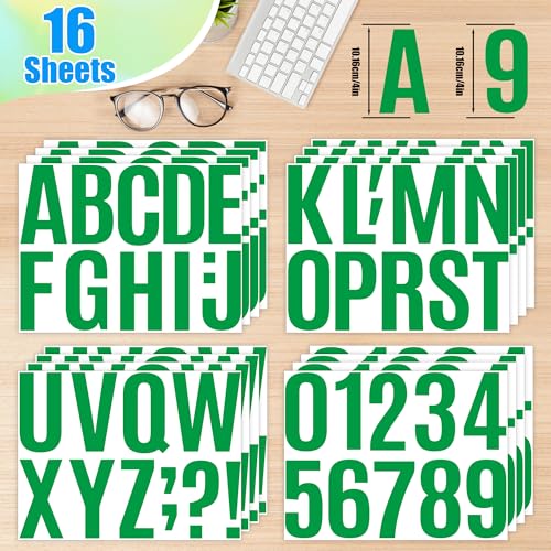 176 PCS Large Letter Stickers, 16 Sheets Alphabet Stickers (Green, 4 Inch) - color: Green, size: 4 Inch