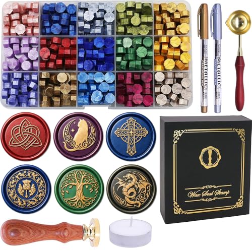 SWANGSA Celtic Wax Seal Stamp Kit with Sealing Wax Beads | Wax Stamp Seal Kit for Wedding Invitations, Envelopes, Snail Mails, Wine Packages, Christmas Cards, Gift Wraps - color: Celtic
