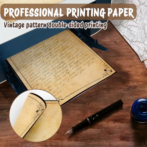 80 Sheets Vintage Stationery Paper with Antique Border Design, 8.5" x 11" Antique Printing Paper, 100GSM Double-Sided Aged Stationery for Letter Writing, Invitation, Certificates, Diplomas