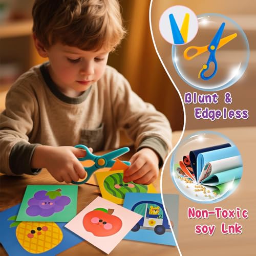 Flamax Scissor Skills Activity Book Craft Scissors Set Includes Safety Scissor & 40 Colored Cardstock Paper Templates, Safety Scissors for Kids Ages 2-4, Colored Cardstock Paper - color: Animal