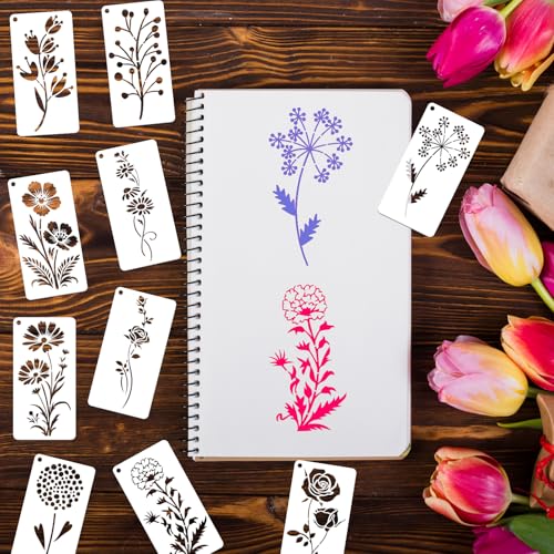32 Pcs Wildflower Stencils for Painting on Wood, Reusable Flower Leaf Stencils Plastic DIY Craft Drawing Templates Set for Wall Paper Canvas Home Decor