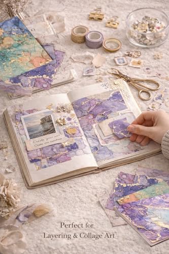 Matte Gold Marble Scrapbook Paper Pad 6x6 – 24 Sheets, Vintage Single-Sided Watercolor Cardstock – No Shine – DIY Backgrounds for Journaling, Cardmaking, Crafts & Scrapbooking - color: 6x6 Glittered Marble