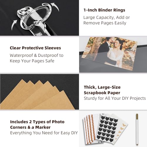 Vienrose 13"x11" Scrapbook Album Gift Set Faux Leather DarkBrown 60 Pages - color: Dark Brown, size: 12.8"X11.2" 30Sheets