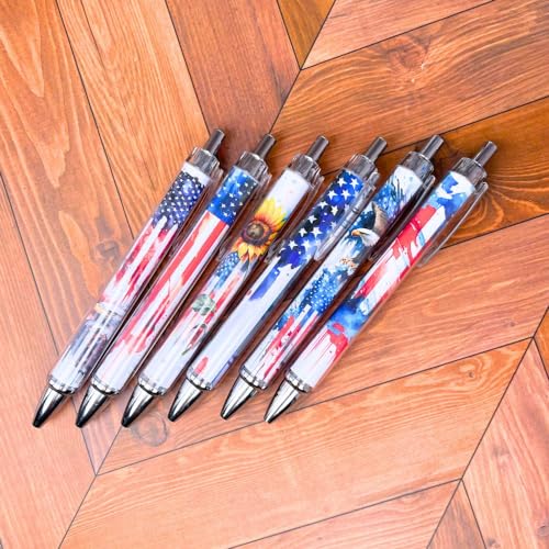 YJ PREMIUMS 6PC American Flag Pens Eagle Black and White Striped Ink Pen for 4th USA Themed Military Veterans Day Marine Crops Employees Gifts Stuff Souvenirs Novelty Items - style: American