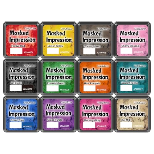 CraftyManor Masked Impression Mini Ink Pads for Stamps, Water Based Smudge Chalk Stamp Pad for Scrapbooking, Journaling, Card Making, DIY Craft Scrapbook Supplies for Adults (12 Colors) - color: Mini 12 Colors