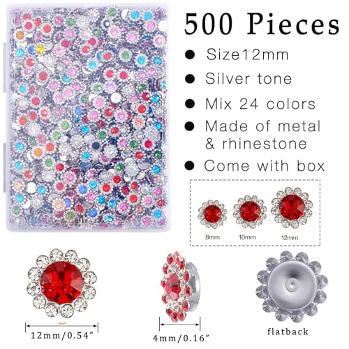500Pcs Flower Rhinestones, Crystal Bedazzling (12mm - Silver) - color: 12mm - Silver
